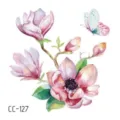 Waterproof floral temporary tattoo sticker, cute pink magnolia flower and butterfly body art. - CC-127