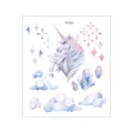 Adhesivo de tatuaje temporal de unicornio impermeable, diseño de acuarela con estrellas y cristales. - FC-021