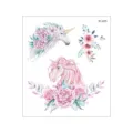 Pegatina de tatuaje temporal impermeable con diseño de unicornio de ensueño y flores para arte corporal. - FC-023