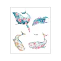 Waterproof temporary tattoo sticker featuring cute watercolor whale and floral designs for women. - FC-033