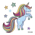 Bonito adhesivo de tatuaje temporal de unicornio de dibujos animados con estrellas coloridas. - CE-602 Patrón de Unicornio (CE-602)