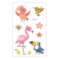 Cute cartoon animal temporary tattoo sticker sheet featuring flamingos, parrots, and toucans. - Tropical Bird Style (EC-616)