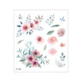 Watercolor floral temporary tattoo sticker sheet featuring fresh pink flowers and green leaves. - FC-062