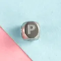 Stainless steel square letter P charm bead for DIY handmade fashion jewelry accessories. - Letter P