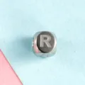 Stainless steel letter R charm bead, minimalist alphabet pendant for diy jewelry making. - Letter R