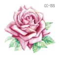 Waterproof pink watercolor rose temporary tattoo sticker with green leaves for body art. - CC-133