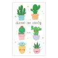 Lindo adhesivo de tatuaje temporal de cactus en maceta de dibujos animados, hoja de arte corporal. - Estilo de Planta Suculenta (EC-531)