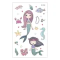 Hoja de tatuaje temporal impermeable para niños con sirena y bonitos animales marinos. - Estilo Sirena (EC-556)