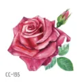 Watercolor red rose temporary tattoo sticker waterproof floral body art design for women. - CC-135