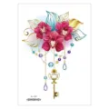 Waterproof temporary tattoo sticker with elegant orchid flowers and vintage key design. - Orchid Key (AL-022) / 210*150MM