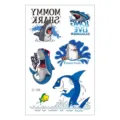 Waterproof kids temporary tattoo sticker sheet with cute cartoon shark designs for party. - EC-238