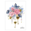 Waterproof temporary tattoo sticker with rose, butterfly and golden key design for women - Rose Butterfly Lock (AL-027) / 210*150MM