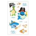 Waterproof kids temporary tattoo sticker, cute cartoon pirate shark variant for parties. - EC-231