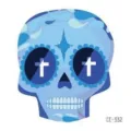 Adesivo tatuaggio viso teschio blu Halloween impermeabile resistente per festa bambini. - CE-332 / 60*60mm