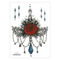 Waterproof chest temporary tattoo sticker featuring a red rose, lace, and blue crystals. - Red Rose Crystal (AL-001) / 210*150MM