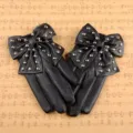 Women black PU leather gloves with big bow and metal studs punk gothic dance performance - One Size / Big Bow With Studs / Black
