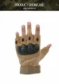 Tactical half-finger gloves detail view showing hard knuckle protection and breathable air holes. - M / Soft Shell Half Sand PU