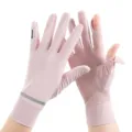Ice silk sun protection gloves, breathable thin full-finger outdoor driving sports gloves. - One Size / Reflective Stripe Pink