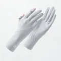 Guanti da Sole Antiscivolo in Seta Ghiaccio Donna Protezione UV Ciclismo Estivo Lunghi - Grigio Chiaro Logo K Esteso