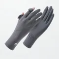 Guanti di protezione solare estivi da donna in seta ghiaccio traspiranti ciclismo antiscivolo - Grigio Scuro Logo K Esteso
