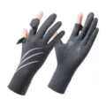Summer sun protection gloves, fingerless cycling sports gloves with anti-slip dots, dark grey. - One Size / Men's Dark Gray Striped