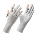 Summer anti-UV fingerless cycling gloves in grey for outdoor sports and touch screen - One Size / Men's Light Gray Striped