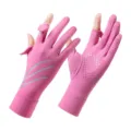 Pink sun protection gloves, half-finger cycling outdoor sports gloves with anti-slip grip. - One Size / Women's Pink Striped
