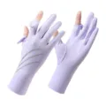 Light purple summer sun protection fingerless gloves with anti-slip grip and touchscreen. - One Size / Women's Purple Striped