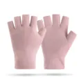 Fleece-lined half-finger thermal gloves for winter cycling and driving warm wear. - German Velvet Half-Finger Pink