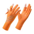 Orange sun protection gloves fingerless outdoor cycling sports anti-slip touchscreen gear. - One Size / Women's Orange Striped