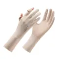 Guanti di protezione solare da donna in seta di ghiaccio anti UV lunghi estivi - Protezione Solare Lettera Estesa Beige