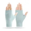 Gevoerde vingerloze handschoenen in lichtgroen, elastisch thermisch polsontwerp. - Duits Fluwel Blauw Halve Vinger