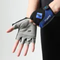 Ademende halfvinger fietshandschoenen met antislip gewatteerde handpalmen voor sport. - M / Halve Vinger Blauw