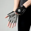 Zwarte vingerloze fietshandschoenen met antislip handpalmvoering voor buitensporten. - M / Halve Vinger Zwart