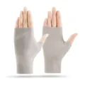 Thermal fleece half finger gloves winter warm stretchy driving cycling gloves grey warm wear - German Velvet Half-Finger Beige