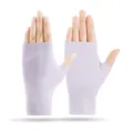 Thermal Fleece Half Finger Gloves High Stretch Winter Driving Cycling Lavender Wrist - German Velvet Half-Finger Purple