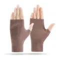 Fleece lined half finger thermal gloves in brown, high elasticity for cycling and driving. - German Velvet Half-Finger Brown