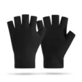 Black fingerless thermal fleece gloves, stretchy winter cycling driving gloves unisex. - German Velvet Half-Finger Black