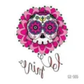Adesivo tatuaggio temporaneo teschio Halloween impermeabile con fiori rosa per festa. - CE-335 / 60*60mm