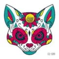 Adesivo tatuaggio temporaneo gatto teschio di zucchero di Halloween, design floreale colorato per feste. - CE-339 / 60*60mm