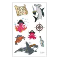Waterproof kids temporary tattoo sheet featuring cute cartoon pirate sharks and octopuses for party. - EC-247