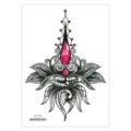 Waterproof chest tattoo sticker featuring elegant pink gem and black filigree floral design. - Lace Gemstone (AL-005) / 210*150MM