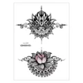 Waterproof chest temporary tattoo sticker, black and pink lotus mandala floral body art design for women. - Lotus Mandala (AL-004) / 210*150MM