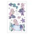 Kids waterproof temporary tattoo sticker, cute cartoon mermaid design, safe body art sheet. - Mermaid Style (EC-179)