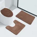 Brown plush bathroom mat 3-piece set soft absorbent toilet lid cover and floor rugs. - 40x60cm Rectangular / Coffee