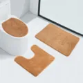 Braunes flauschiges Badematten 3-teiliges Set weicher Plüsch-Toilettensitzbezug und Teppiche - 50*80cm / Champagner