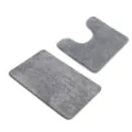 Grey 2-piece bathroom mat set plush absorbent anti-slip contour rug for toilet floor detail view - 60x100cm+60x50cm / Gray