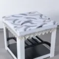 Waterproof square table cover heater cover with feather print and lace edge for home decor - 80*80cm / Glossy Leather Qingyu
