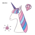 Cute cartoon unicorn and diamond temporary tattoo sticker for kids, waterproof body art. - CE-612 Unicorn Pattern (CE-612)