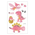 Waterproof kids cartoon dinosaur temporary tattoo sticker sheet with cute pink glitter design. - EC-763 / 120*75mm